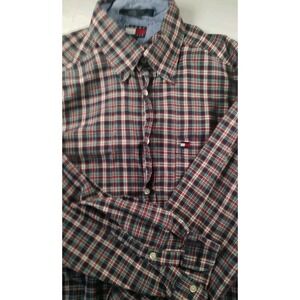 Tommy Hilfiger Mens Plaid Long Sleeve Classic Logo Button Down Shirt M Vintage